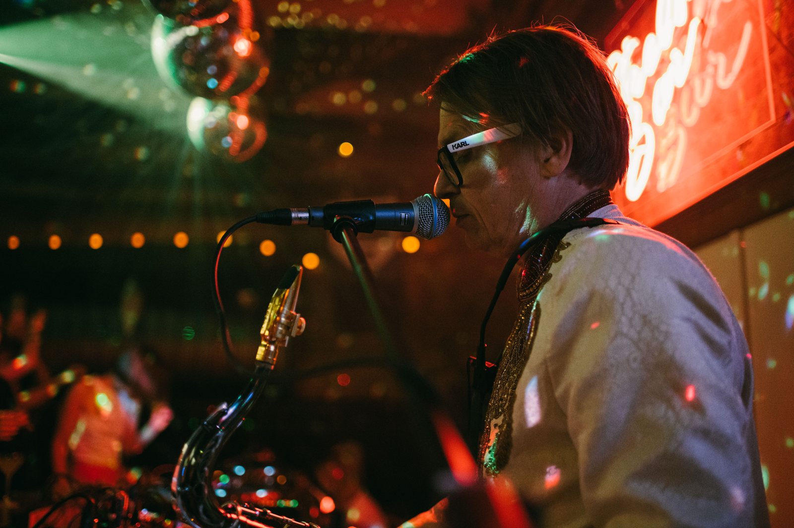 Jimi Tenor on saxophone at Strelka Bar